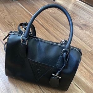Guess Black Embossed Logo Medium Sized Handbag with Shoulder Strap